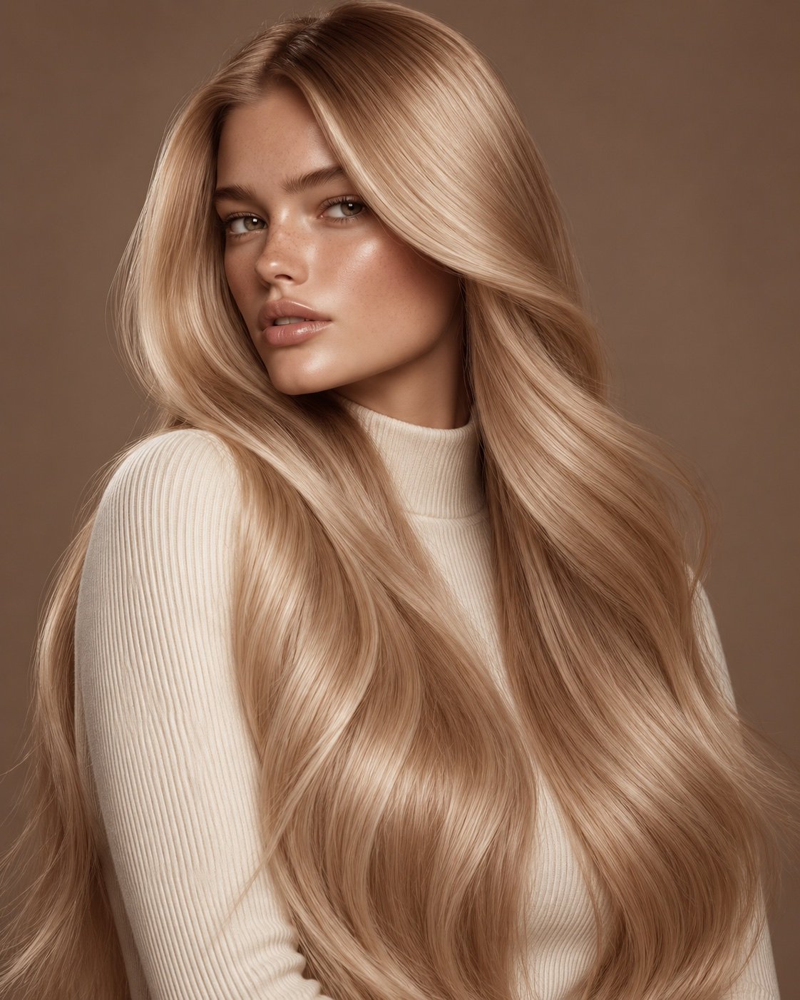 Glossy blonde hair beauty editorial